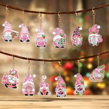 Load image into Gallery viewer, 12 PCS Gnome Double Sided Special Shape Diamond Painting Keychain Pendant (Pink)