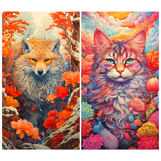 2pcs Diamond Painting Set - cat and fox (40*70CM)