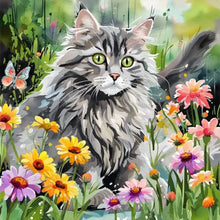 Load image into Gallery viewer, Diamond Painting - Full Round - cat and flower (30*30CM)
