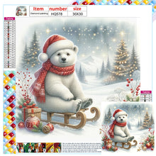 Load image into Gallery viewer, Diamond Painting - Full Square - White bear on sleigh in winter (30*30CM)