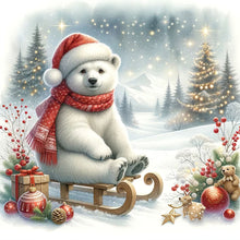 Load image into Gallery viewer, Diamond Painting - Full Square - White bear on sleigh in winter (30*30CM)
