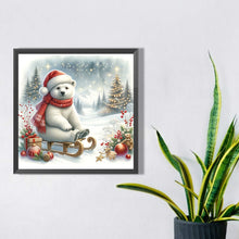 Load image into Gallery viewer, Diamond Painting - Full Square - White bear on sleigh in winter (30*30CM)