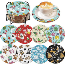Load image into Gallery viewer, 8 PCS Acrylic Santa Gingerbread Man Diamond Painting Art Coaster Kit with Holder