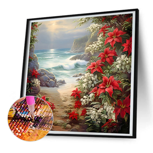 Diamond Painting - Full Round - red flower waves (30*30CM)