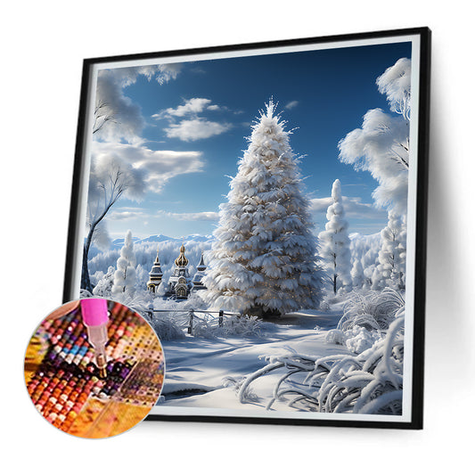 Diamond Painting - Full Round - Christmas tree in winter snow (30*30CM)