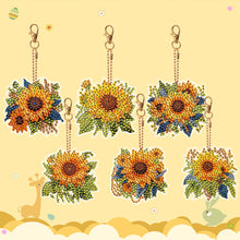 Load image into Gallery viewer, 6 PCS Double Sided Diamond Painting Art Keychain Full Drill Keyring (Sunflower)