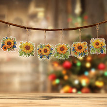 Load image into Gallery viewer, 6 PCS Double Sided Diamond Painting Art Keychain Full Drill Keyring (Sunflower)
