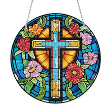 Load image into Gallery viewer, Acrylic Flower Cross Single-Sided Round Diamond Painting Hanging Pendant 20x20cm