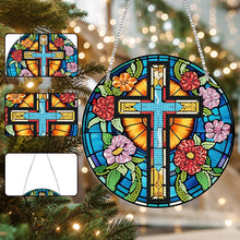 Load image into Gallery viewer, Acrylic Flower Cross Single-Sided Round Diamond Painting Hanging Pendant 20x20cm