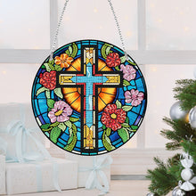 Load image into Gallery viewer, Acrylic Flower Cross Single-Sided Round Diamond Painting Hanging Pendant 20x20cm