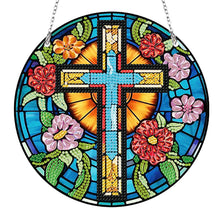 Load image into Gallery viewer, Acrylic Flower Cross Single-Sided Round Diamond Painting Hanging Pendant 20x20cm