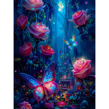 Load image into Gallery viewer, Diamond Painting - Full Round - Luminous rose forest with butterflies (35*45CM)