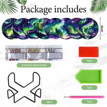 Load image into Gallery viewer, 8 PCS Wooden Diamond Painting Art Coasters Kits with Holder (Gorgeous Aurora)