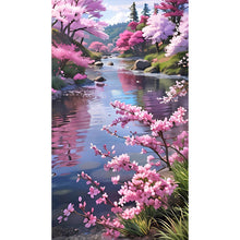 Load image into Gallery viewer, Diamond Painting - Full Round - Peach trees by the lake (40*70CM)