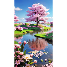 Load image into Gallery viewer, Diamond Painting - Full Round - Peach trees by the lake (40*70CM)