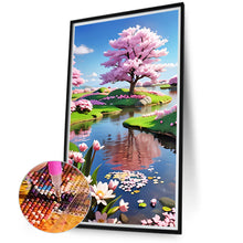 Load image into Gallery viewer, Diamond Painting - Full Round - Peach trees by the lake (40*70CM)