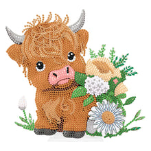 Load image into Gallery viewer, Highland Cattle Round Diamond Painting Desktop Ornaments Kit for Office Decor