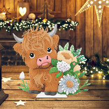 Load image into Gallery viewer, Highland Cattle Round Diamond Painting Desktop Ornaments Kit for Office Decor