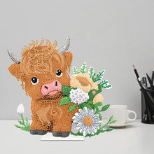 Load image into Gallery viewer, Highland Cattle Round Diamond Painting Desktop Ornaments Kit for Office Decor