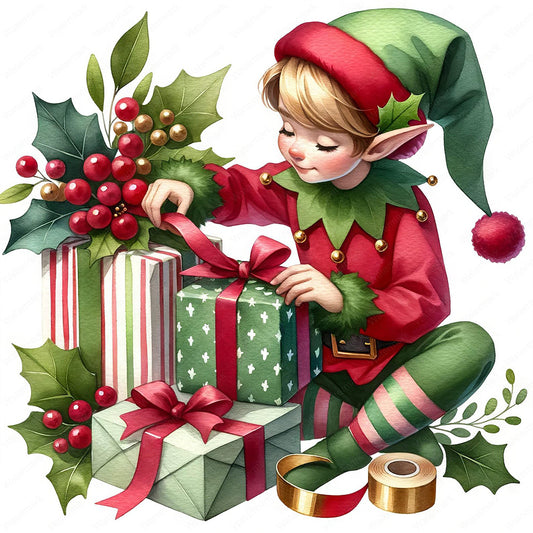 AB Diamond Painting - Full Round - Little man opening gifts (30*30CM)