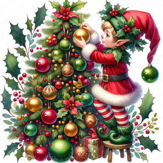 AB Diamond Painting - Full Round - Christmas tree and little doll (30*30CM)