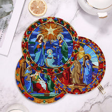 Load image into Gallery viewer, 4 PCS Wooden Diamond Painted Placemats Round Placemat with Holder (Jesus Faith)