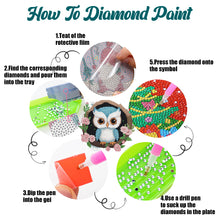 Load image into Gallery viewer, 4 PCS Wooden Diamond Painted Placemats Round Placemat with Holder (Owl)