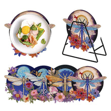 Load image into Gallery viewer, 4 PCS Wooden Diamond Painted Placemats Round Placemat with Holder (Dragonfly)