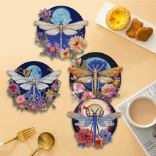 Load image into Gallery viewer, 4 PCS Wooden Diamond Painted Placemats Round Placemat with Holder (Dragonfly)