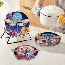 Load image into Gallery viewer, 4 PCS Wooden Diamond Painted Placemats Round Placemat with Holder (Dragonfly)