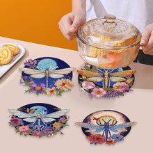 Load image into Gallery viewer, 4 PCS Wooden Diamond Painted Placemats Round Placemat with Holder (Dragonfly)