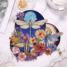 Load image into Gallery viewer, 4 PCS Wooden Diamond Painted Placemats Round Placemat with Holder (Dragonfly)