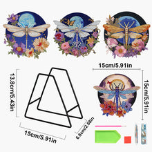 Load image into Gallery viewer, 4 PCS Wooden Diamond Painted Placemats Round Placemat with Holder (Dragonfly)