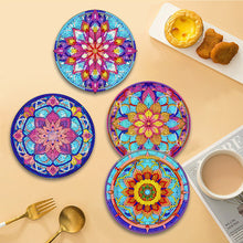 Load image into Gallery viewer, 4 PCS Wooden Diamond Painted Placemats Round Placemat with Holder (Mandala)