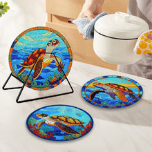 Load image into Gallery viewer, 4 PCS Wooden Diamond Painted Placemats Round Placemat with Holder (Sea Turtle)