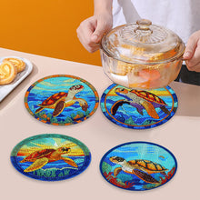 Load image into Gallery viewer, 4 PCS Wooden Diamond Painted Placemats Round Placemat with Holder (Sea Turtle)