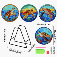 Load image into Gallery viewer, 4 PCS Wooden Diamond Painted Placemats Round Placemat with Holder (Sea Turtle)