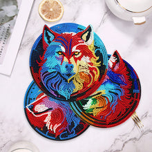 Load image into Gallery viewer, 4 PCS Wooden Diamond Painted Placemats Round Placemat with Holder (Wolf)