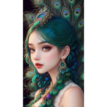 Load image into Gallery viewer, Diamond Painting - Full Round - peacock girl (40*70CM)