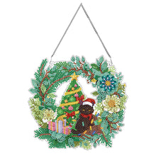 Load image into Gallery viewer, Christmas Special Shaped+Round Diamond Painting Art Wall Decor Wreath (Cat)