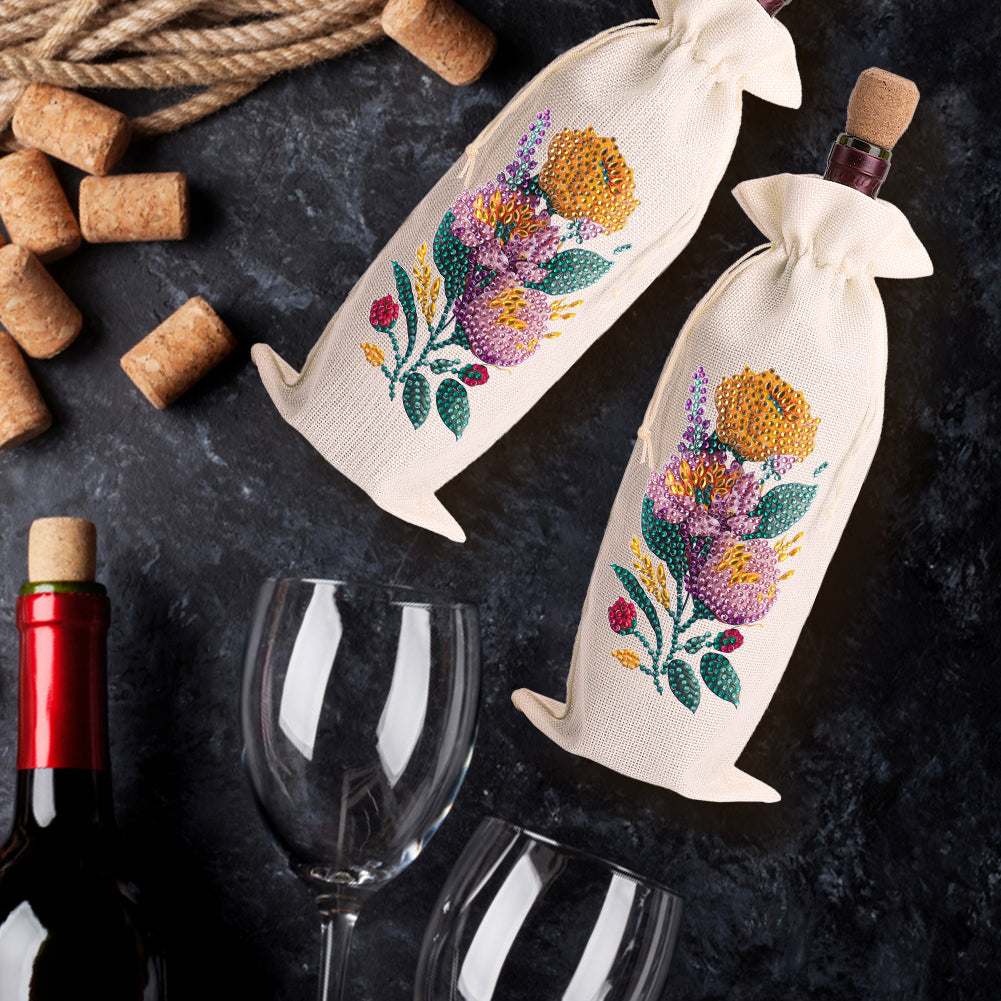 Bird Diamond Painting Burlap Wine Gift Bags for Christmas Wedding Birthday Party