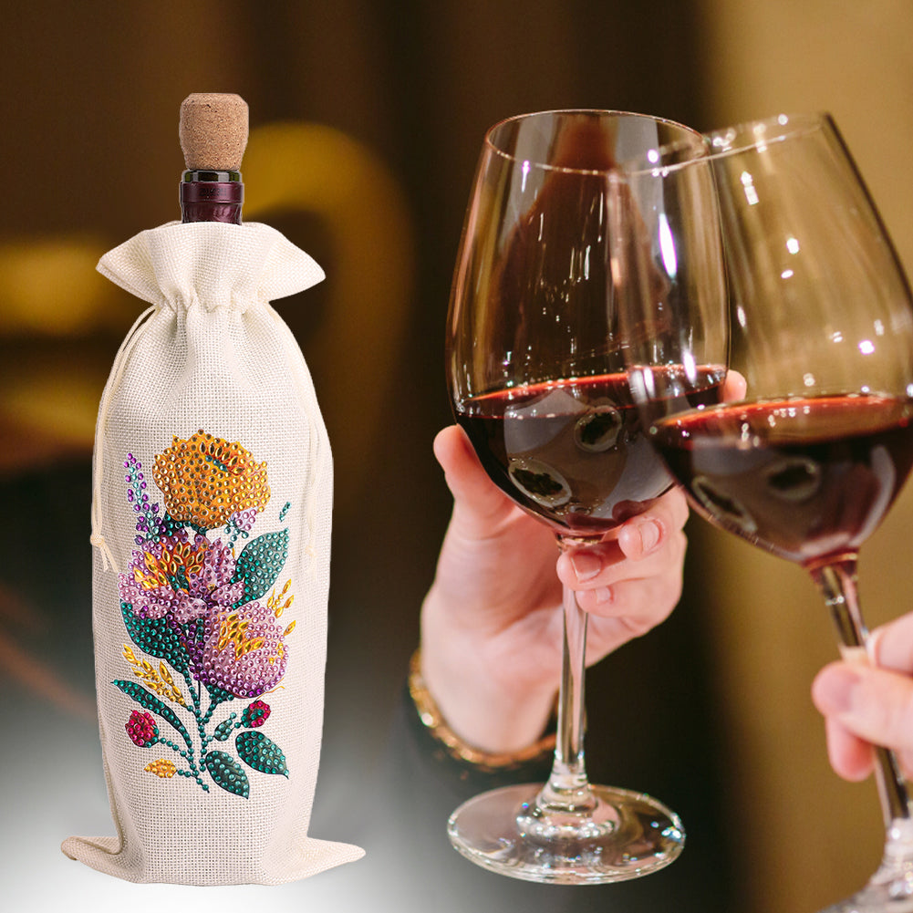 Bird Diamond Painting Burlap Wine Gift Bags for Christmas Wedding Birthday Party
