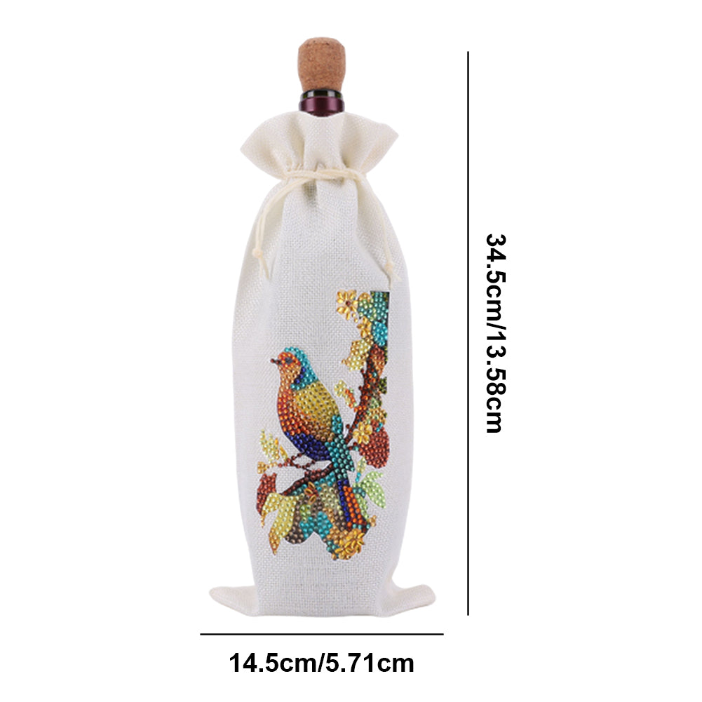 Bird Diamond Painting Burlap Wine Gift Bags for Christmas Wedding Birthday Party