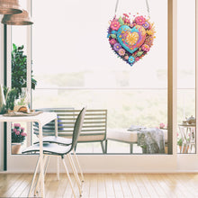 Load image into Gallery viewer, Acrylic Single-Sided 5D DIY Diamond Painting Hanging Pendant (Heart and Flowers)