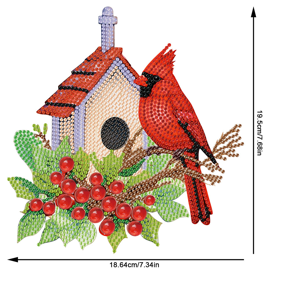 Acrylic Single-Sided DIY Diamond Painting Hanging Pendant (Bird House Cardinal)