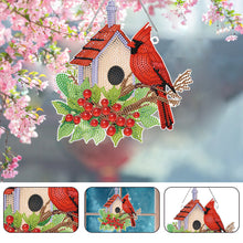 Load image into Gallery viewer, Acrylic Single-Sided DIY Diamond Painting Hanging Pendant (Bird House Cardinal)