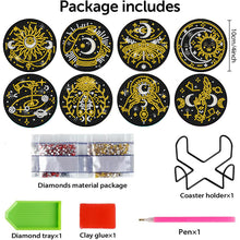 Load image into Gallery viewer, 8 Pcs Acrylic Diamond Painting Art Coasters Kit with Holder (Sun Moon Magic)