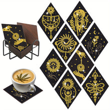 Load image into Gallery viewer, 8 PCS Acrylic Black Gold Pattern Diamond Painting Coasters for Adults Beginner
