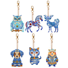 Load image into Gallery viewer, 6 PCS Double Sided Special Shape Diamond Painting Keychain (Papercutting Animal)