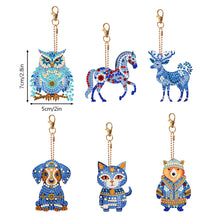 Load image into Gallery viewer, 6 PCS Double Sided Special Shape Diamond Painting Keychain (Papercutting Animal)